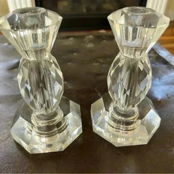 Mid Century Post House Faceted Pair of Crystal Candlesticks - Picture 1 of 8